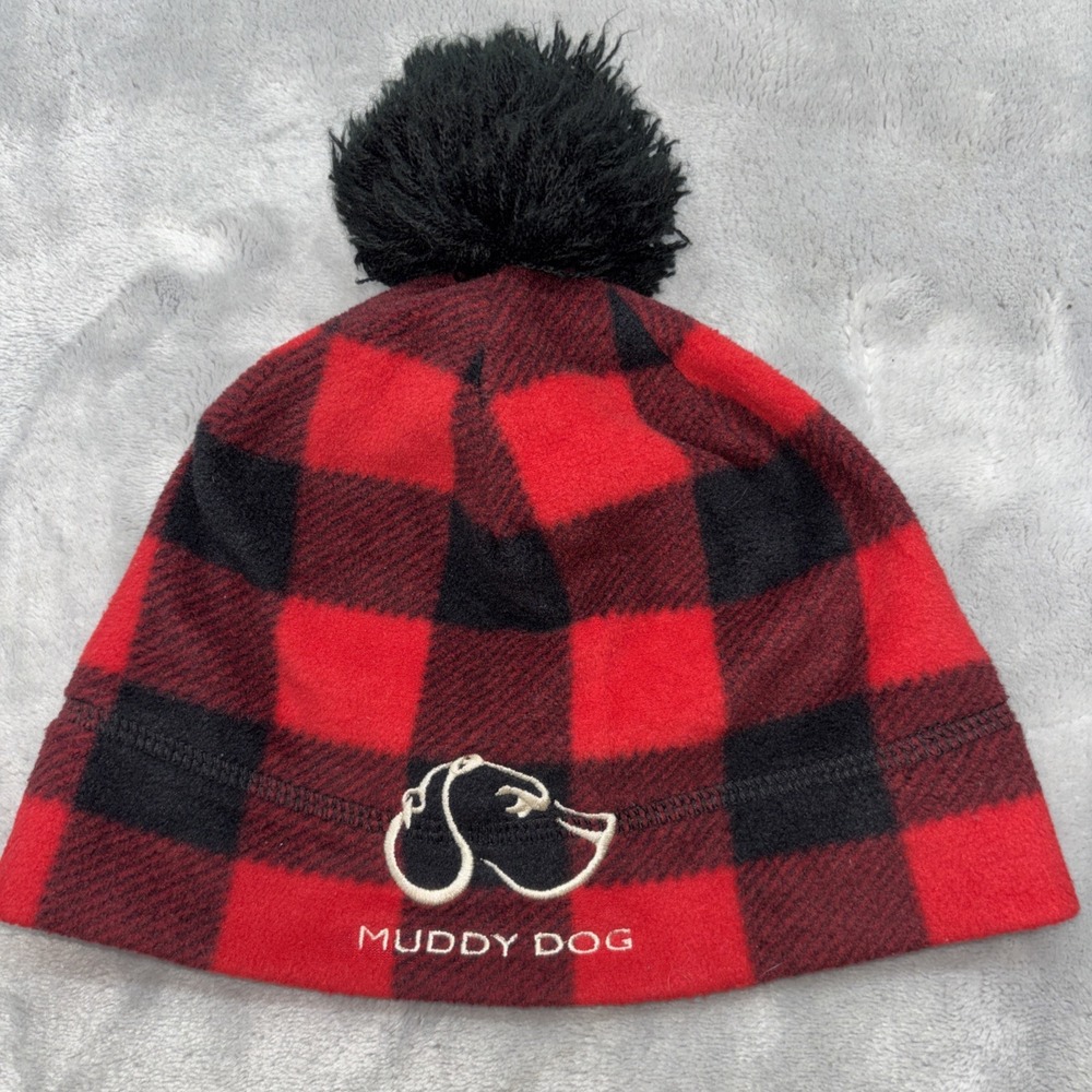 "Muddy Dog" Winter Beanie Red/Black Buffalo Plaid Size 8-16
